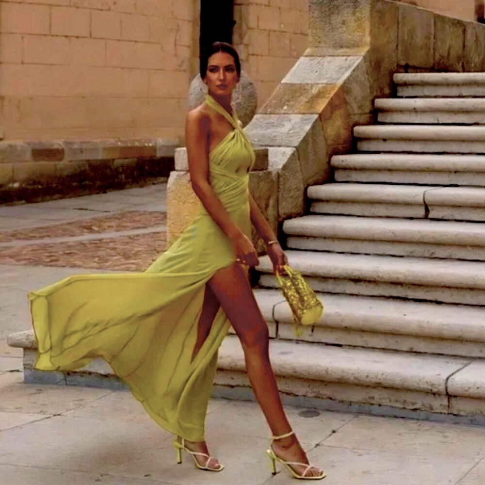 NEW! Zara Pleated Halter Dress Light green | 1758/833 823